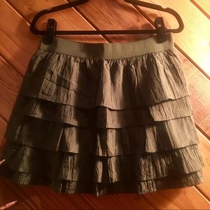 Green J. Crew silk ruffle skirt